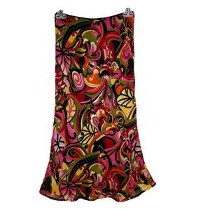 Vintage Wanted Clothing Skirt Women Small Neon Swirls Retro A-Line Maxi Casual